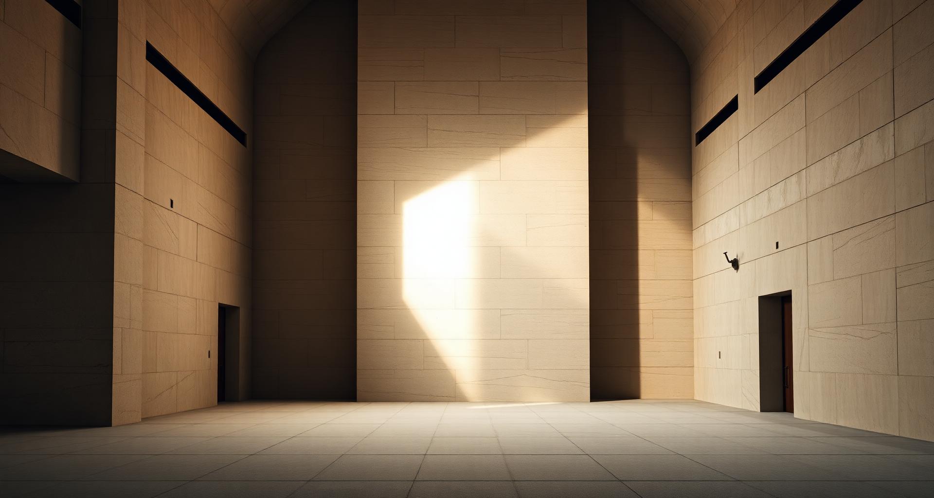 Soft sunlight on the limestone wall of a quiet masjid interior